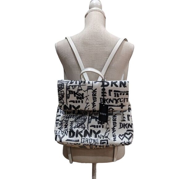 DKNY Graffiti x Punk x Streetwear Tilly Medium Foldover Backpack White/Black NWT - Picture 4 of 9